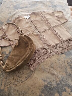 VTG Scully Suede Top 70s Via 90s Western Revival Sz. Med. Crochet Leather